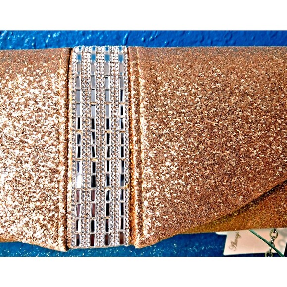 NWT Sasha New York Gold Glitter Silver Rhinestone Envelope Clutch Evening Purse - Picture 7 of 13